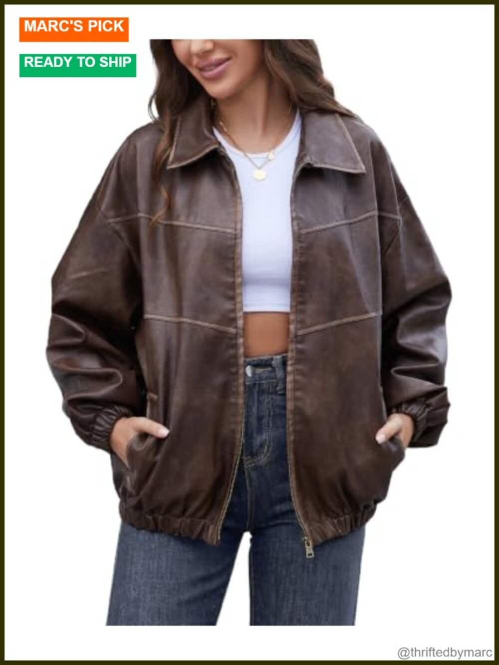 Oversized Faux Leather Motorcycle Jacket Vintage Y2K Punk Long Sleeve